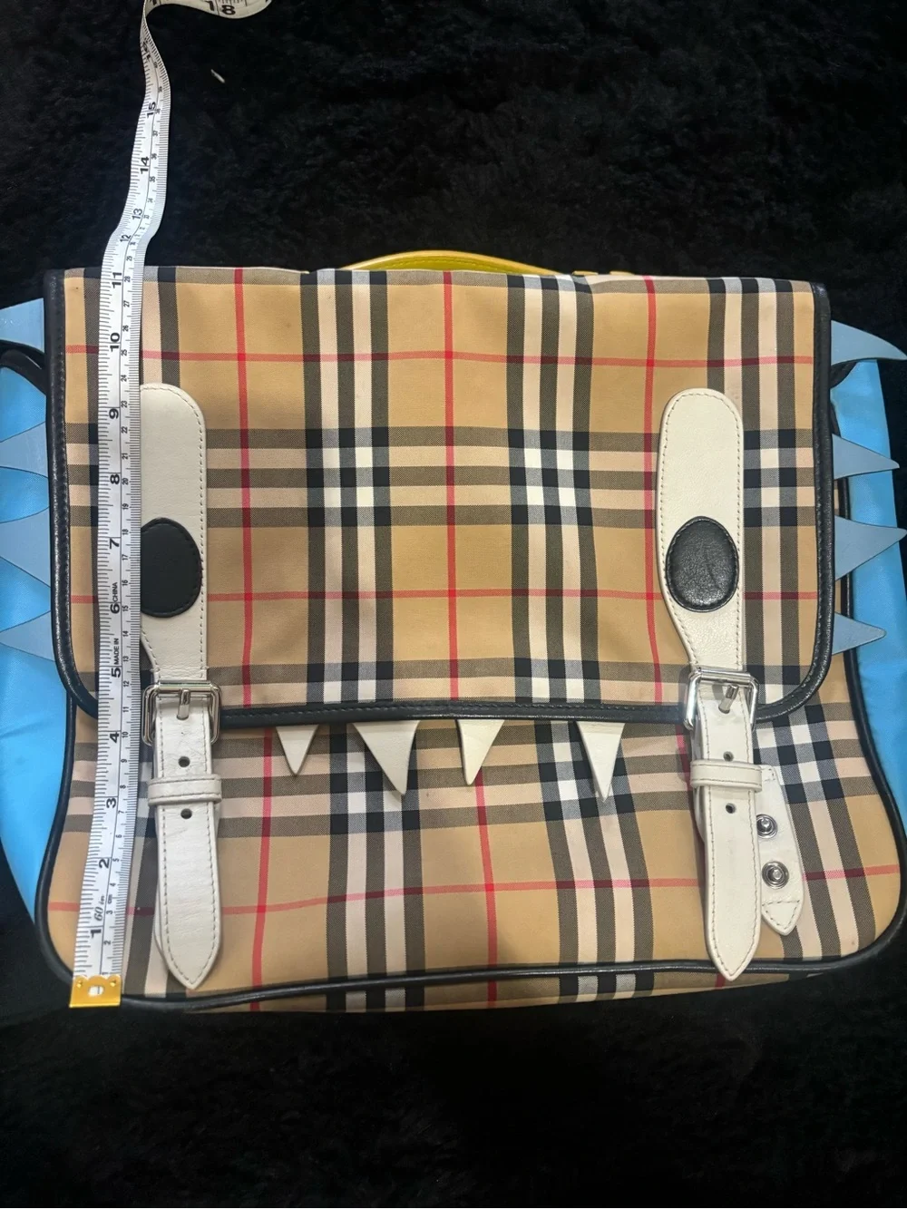 Burberry Beige Plaid Kids Messenger Bag with White Trim and Blue Sides